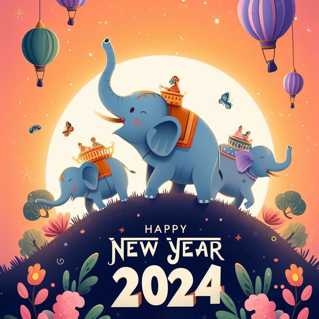 Happy New Year 2024 Royal Elephant Photo PNG Mark Free HQ Png Images   New Year 2024 Elephant 